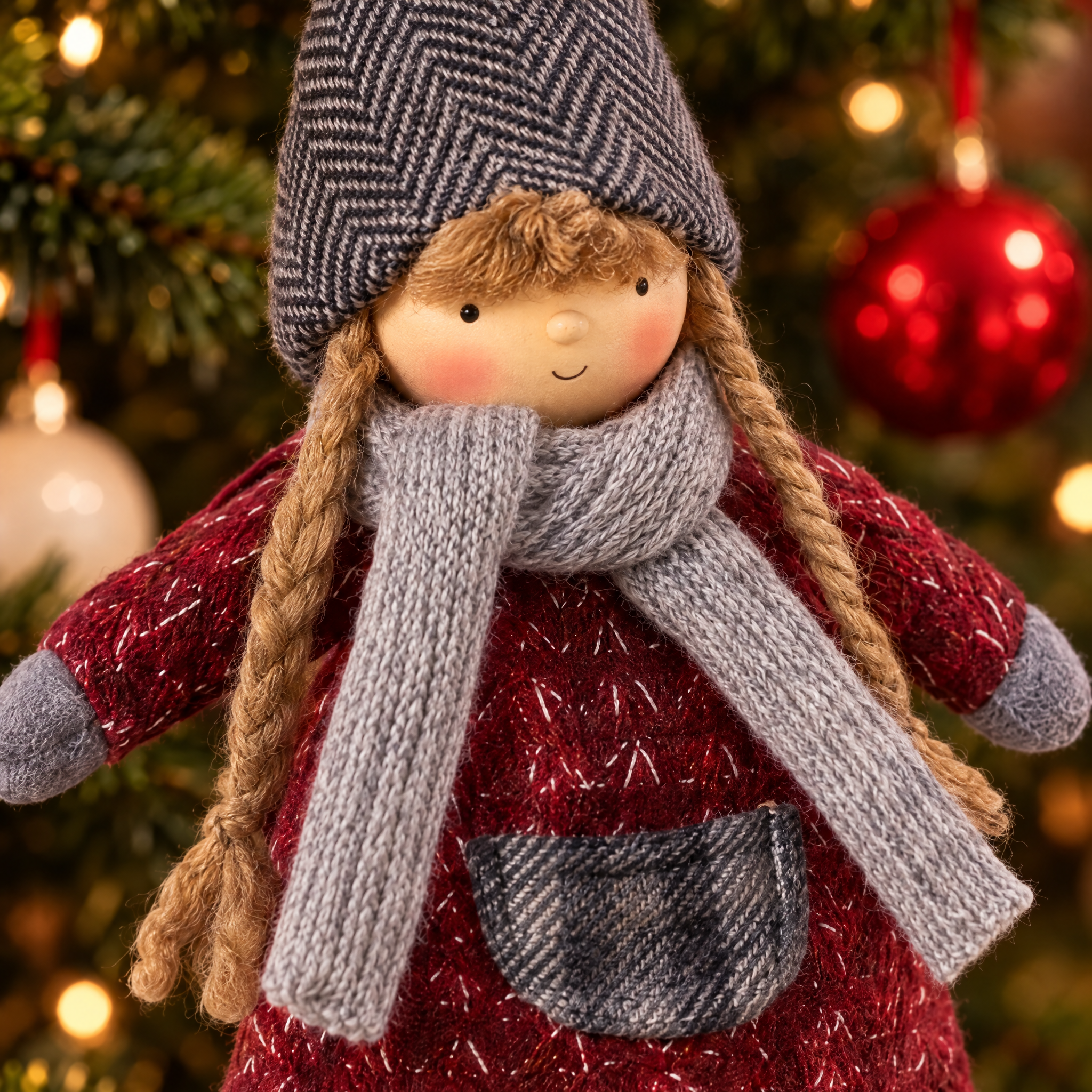 Suspension Figurine de Noël Fillette Olaf, rouge, 24 cm, photo d'ambiance, Sia Deco