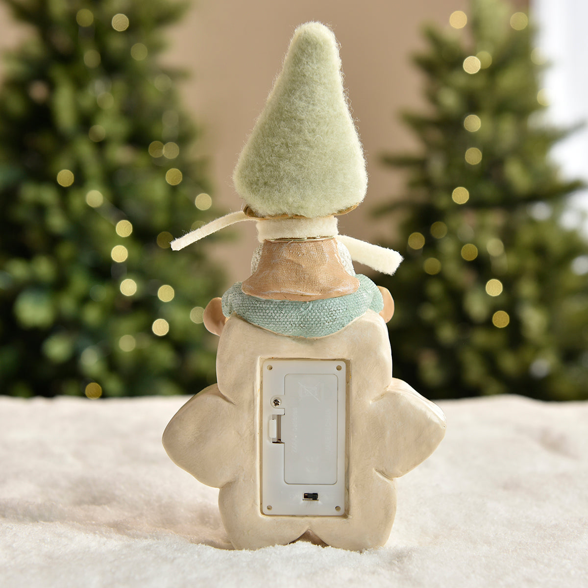 Figurine de Noël Garçon à bonnet vert sur Flocon LED