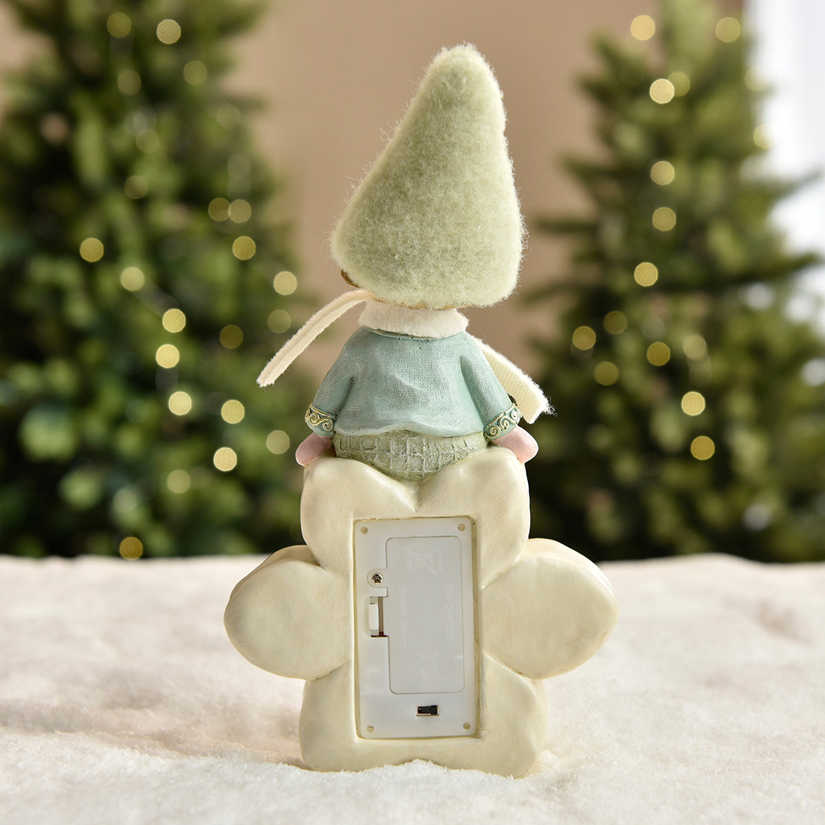 Figurine de Noël Garçon à bonnet vert sur Flocon LED