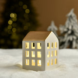 Statuetta media a forma di chalet di Natale con tetto dorato