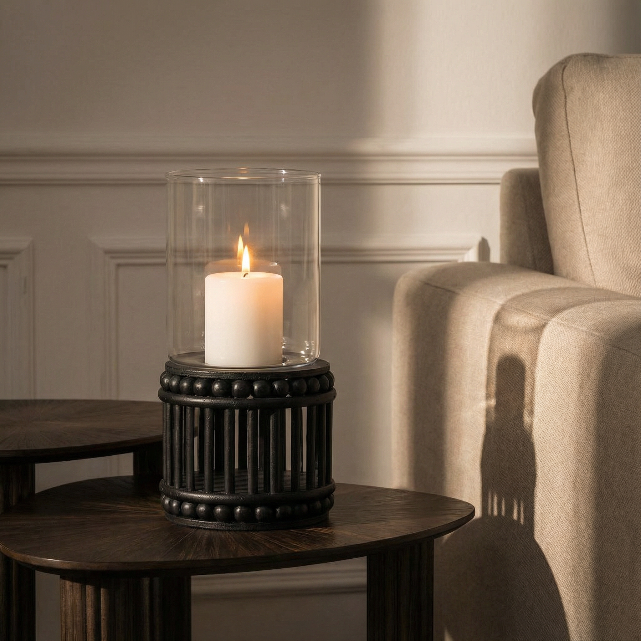 Candelabro de madera de perlina