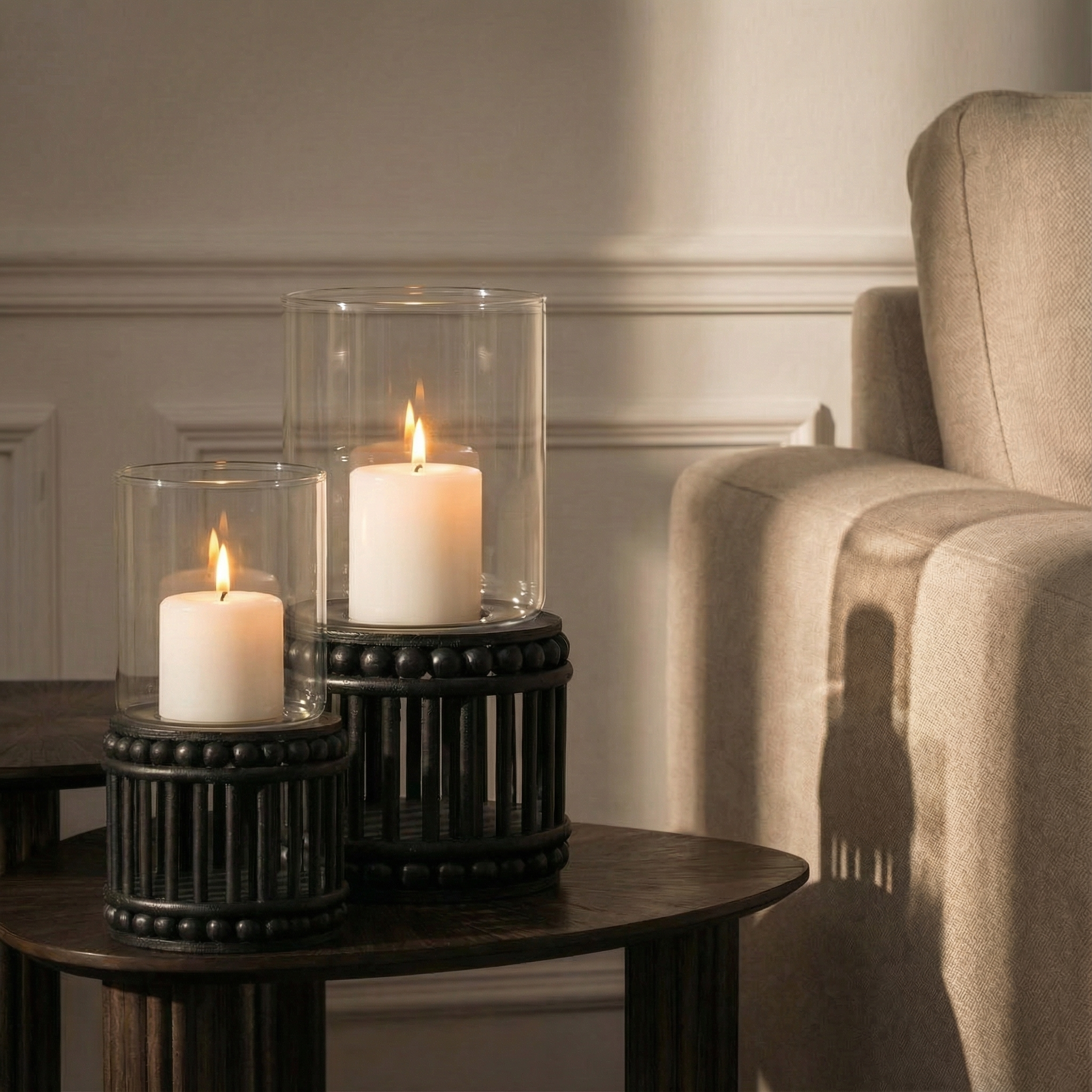 Candelabro de madera de perlina