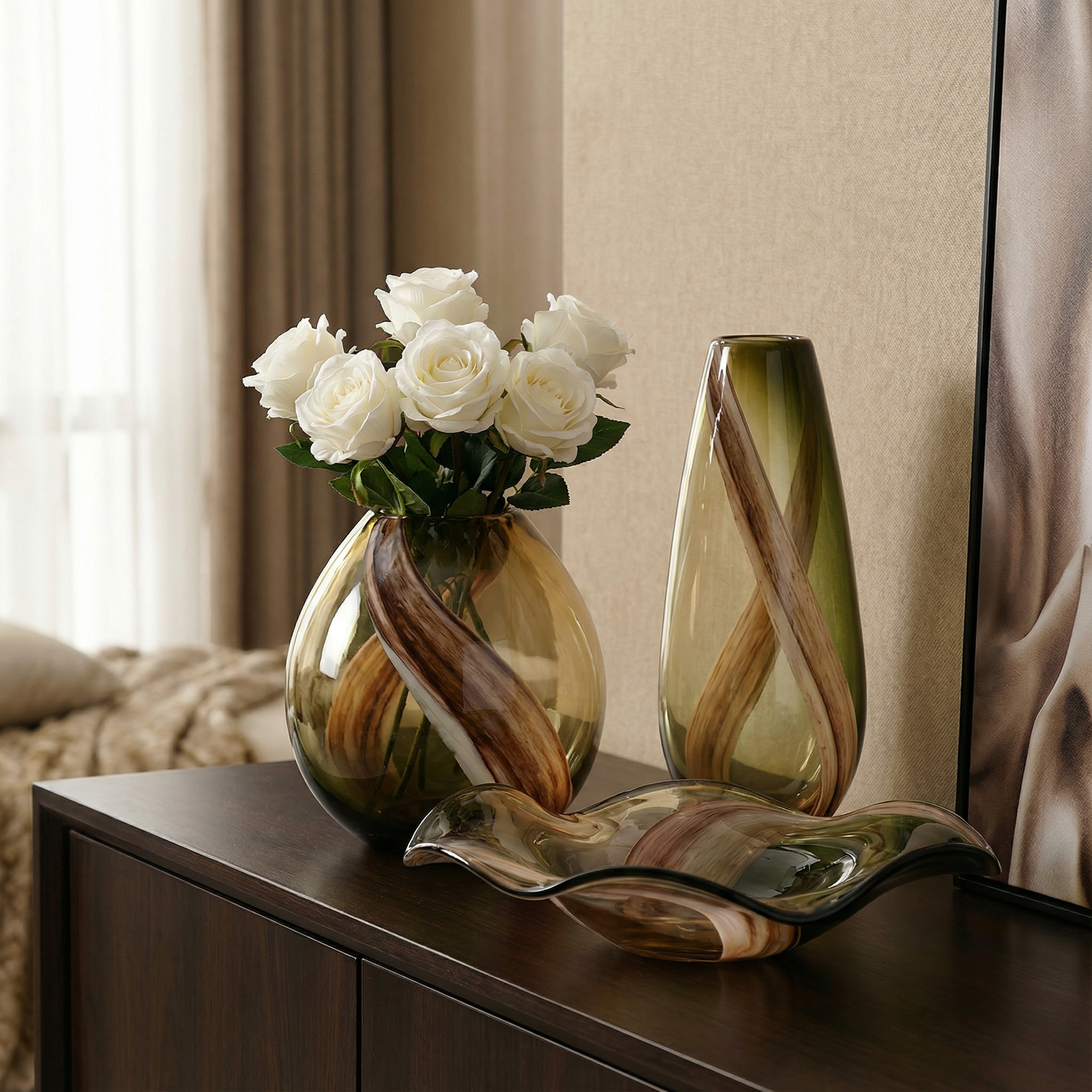 Vase en verre soufflé Olivine 38 cm