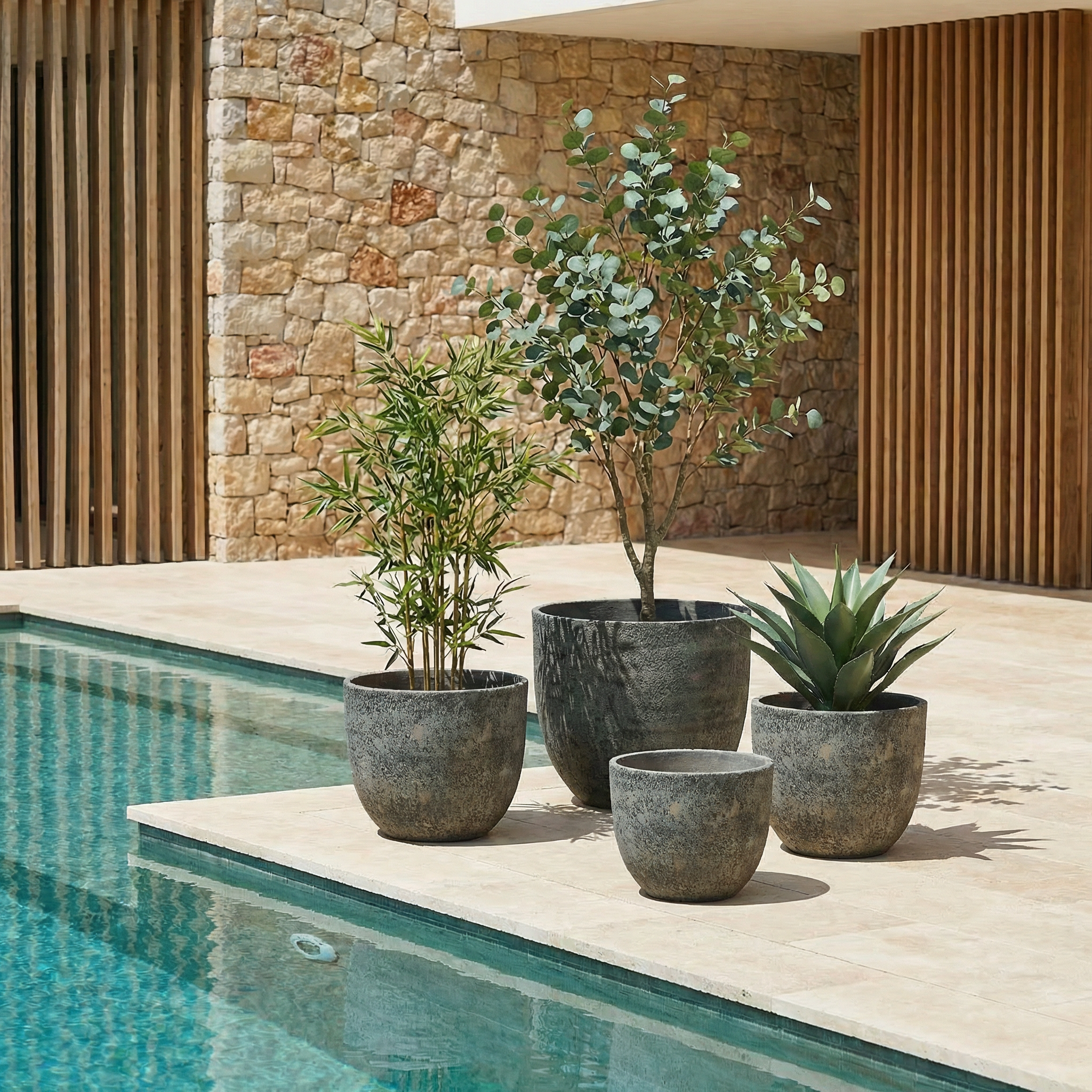 4 Cache-Pots Terra arrondis gris-vert