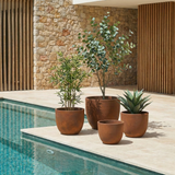 4 Cache-Pots Terra arrondis orange terracotta