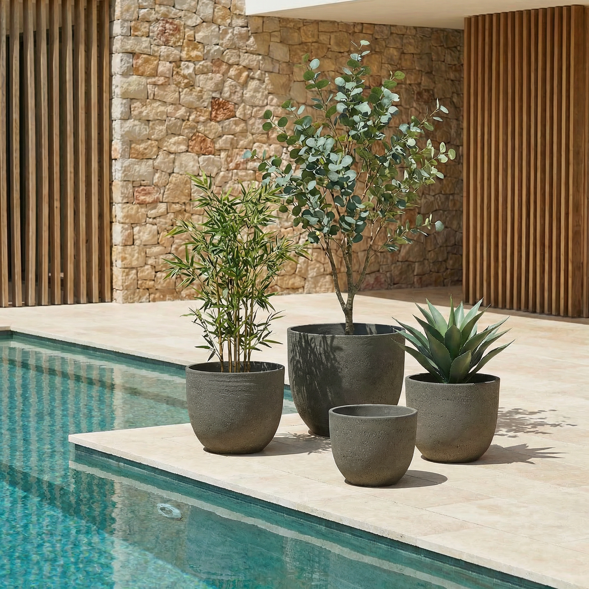 4 Cache-Pots Terra arrondis marron granito