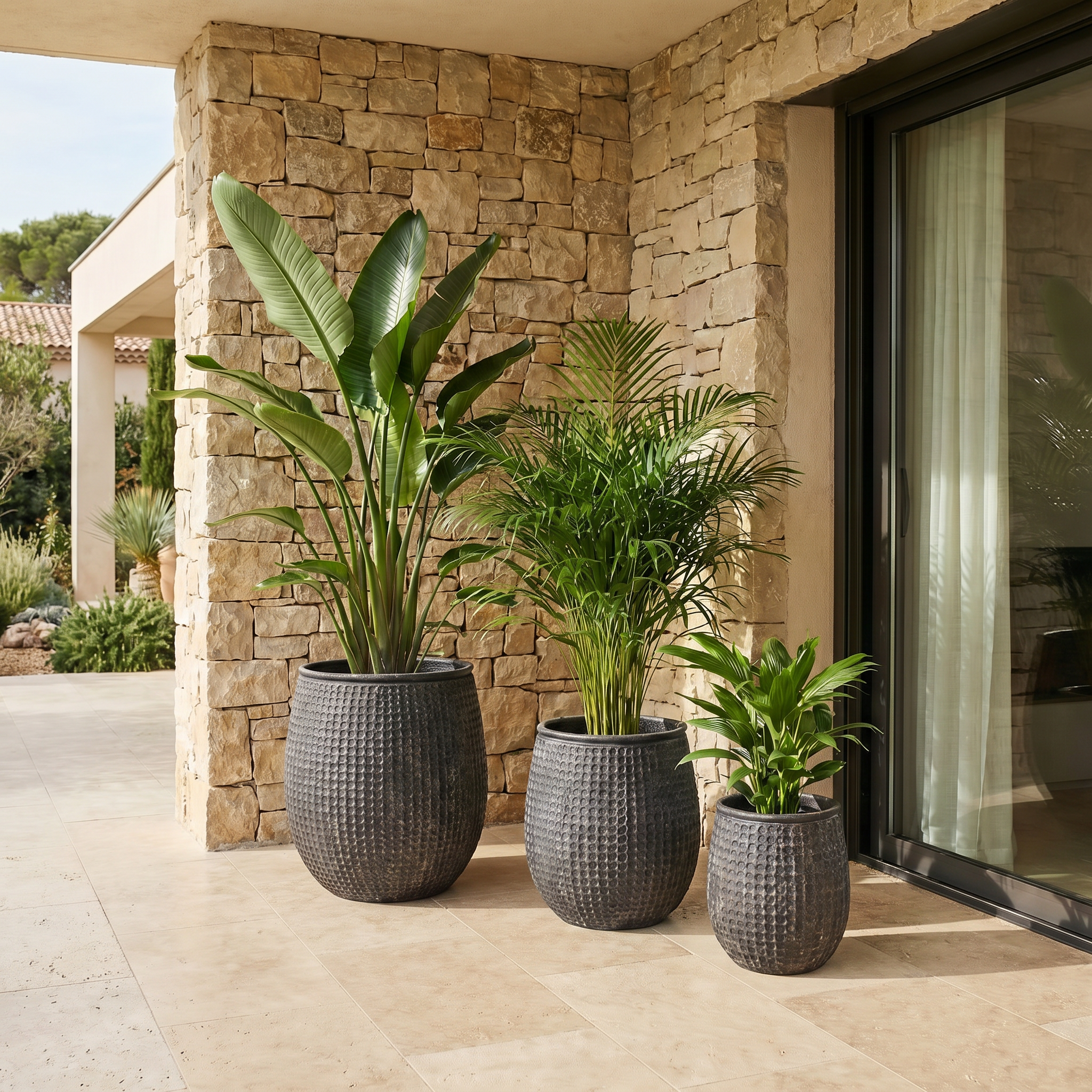 3 Cache-Pots Zen motif losanges gris