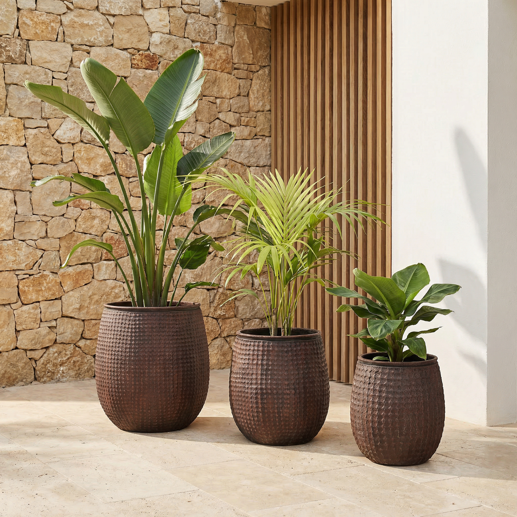 3 Cache-Pots Zen motif losanges rouge brique