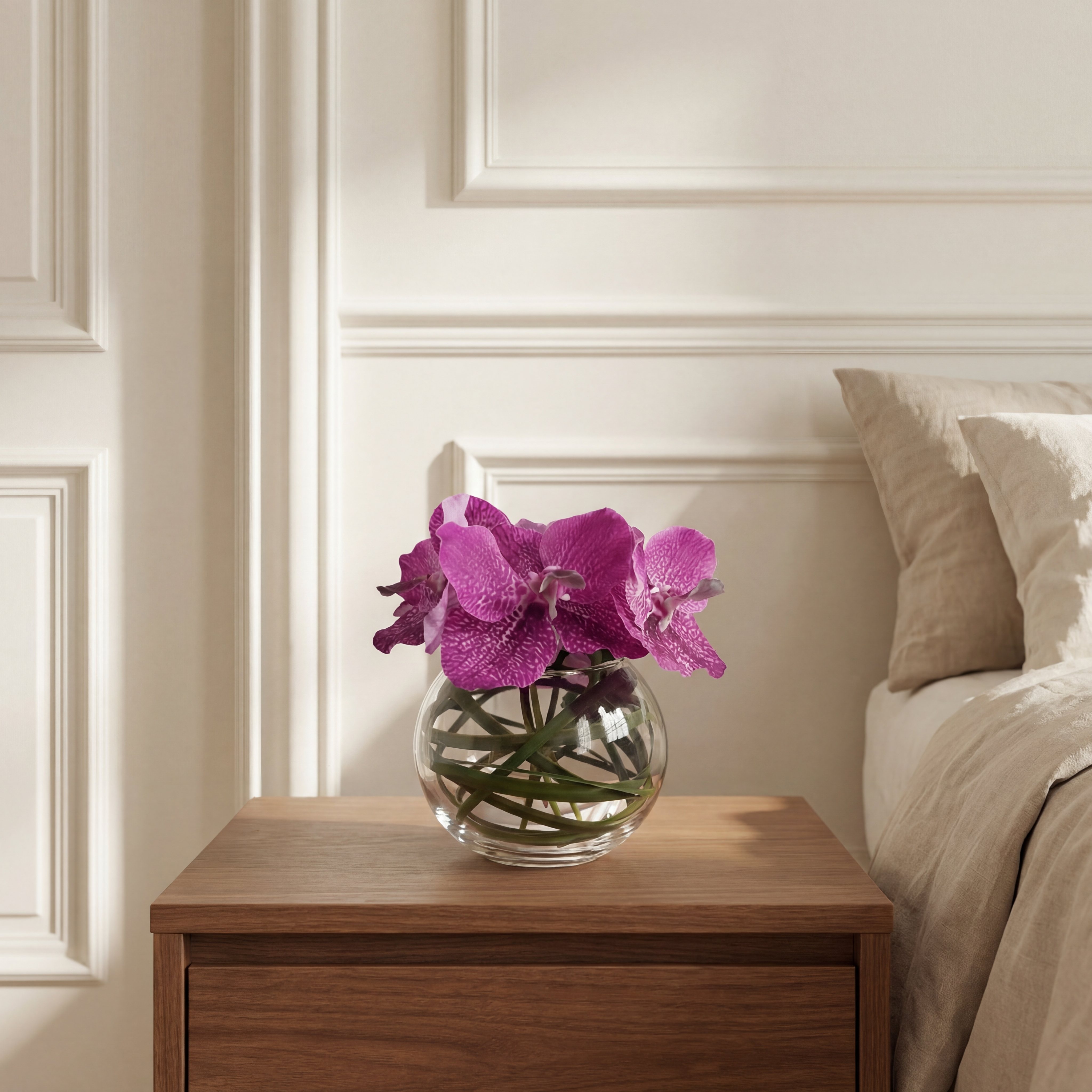 Composition d'Orchidée en vase rond Chloé