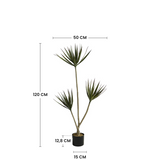 Dimensions de la cordyline artificielle 120 cm : hauteur 120 cm, largeur 50 cm, pot 12,8 cm de hauteur et 15 cm de diamètre