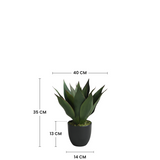Dimensions de l'agave artificiel 35 cm : hauteur 35 cm, largeur 40 cm, pot 13 cm de hauteur et 14 cm de diamètre