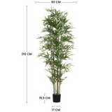 Dimensions du bambou artificiel 210 cm : hauteur 210 cm, largeur 80 cm, pot 19,5 cm de hauteur et 17 cm de diamètre