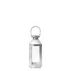 Lanterne en métal brillant argenté avec anse arrondie avec fenêtre en verre transparent