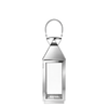Lanterne en métal brillant argenté avec anse arrondie avec fenêtre en verre transparent