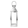 Lanterne en métal brillant argenté avec anse arrondie avec fenêtre en verre transparent