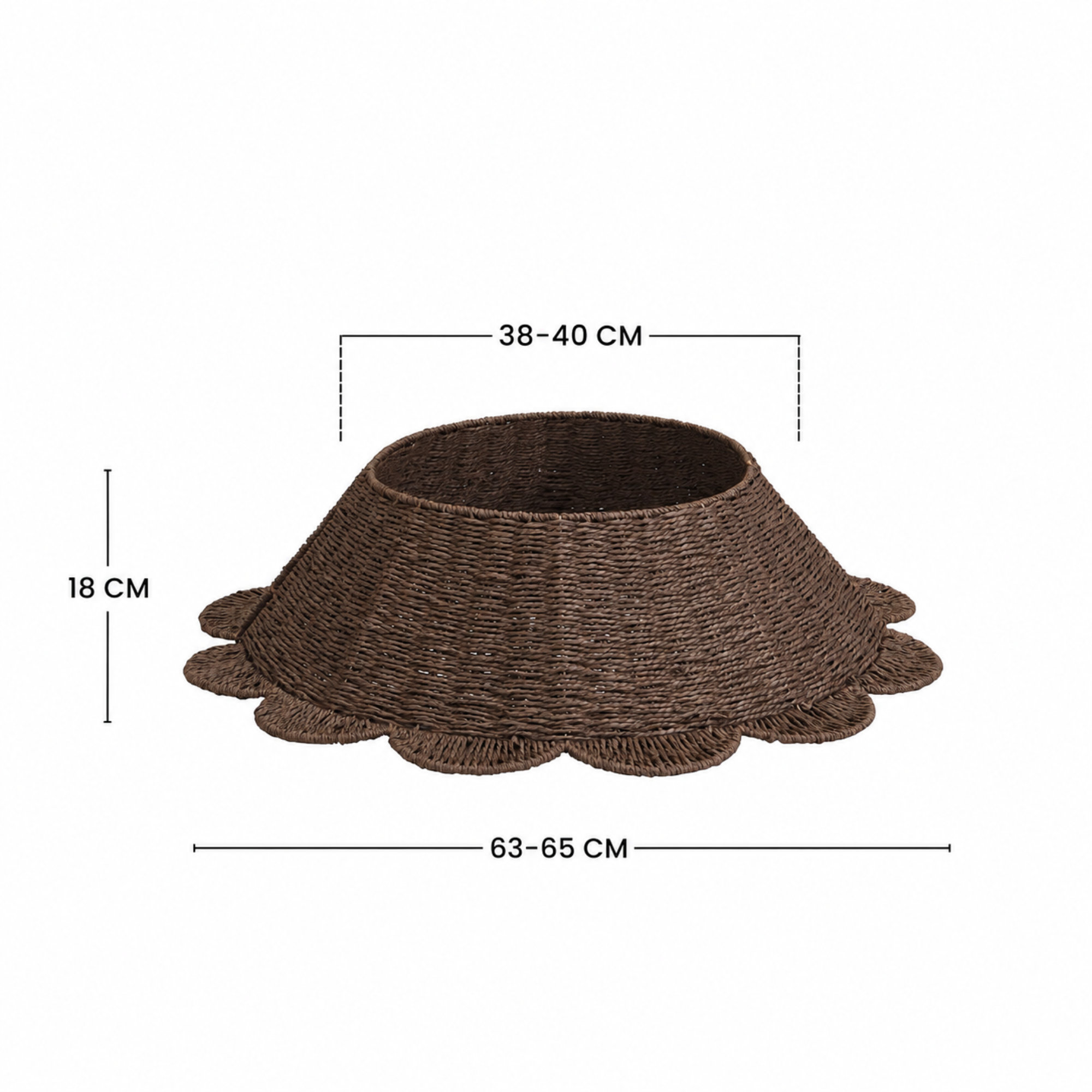Cache-pied de sapin de Noël bords plats arrondis 65 cm, marron, corde de papier