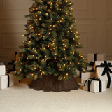 Cache-pied de sapin de Noël bords plats arrondis 84 cm, marron, corde de papier