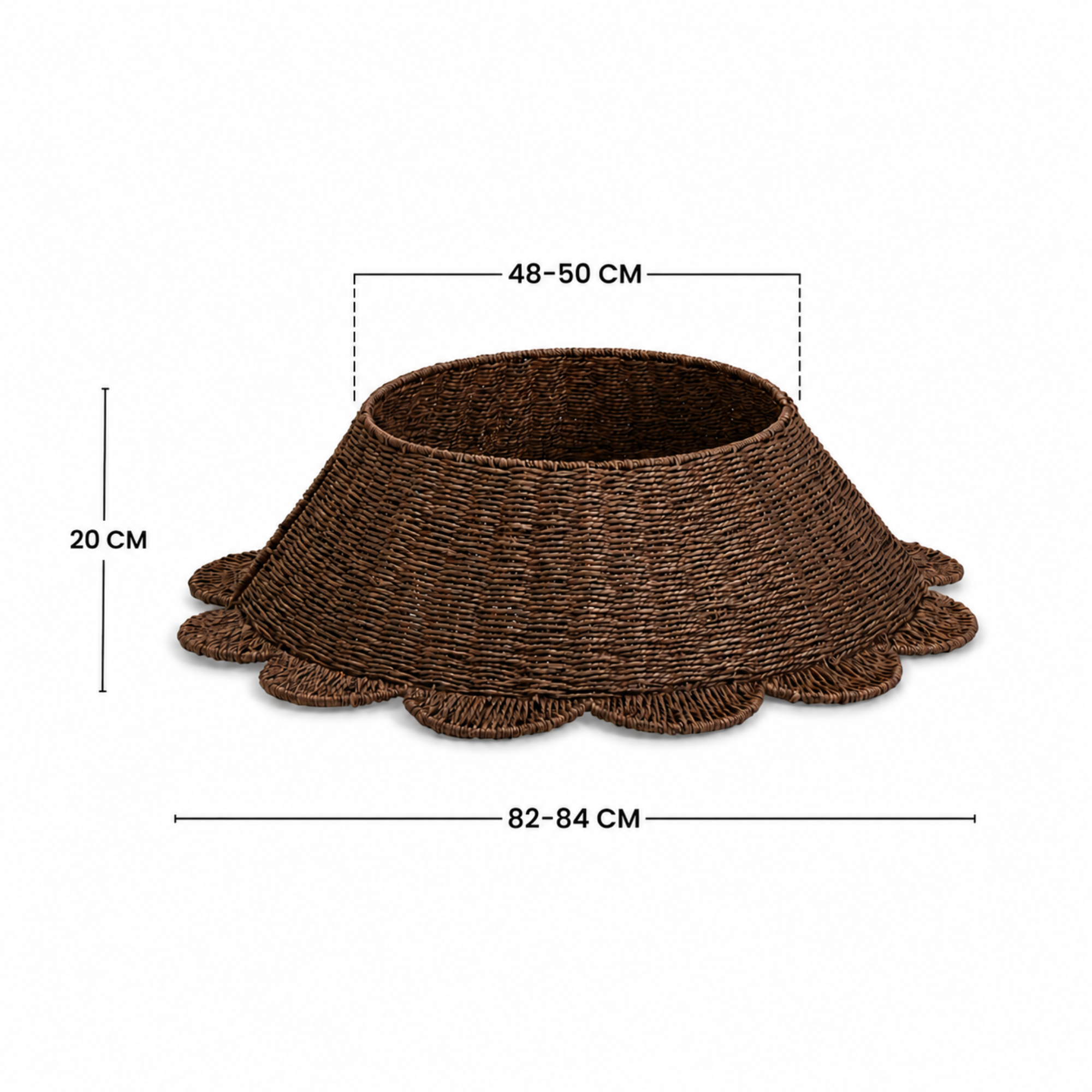 Cache-pied de sapin de Noël bords plats arrondis 84 cm, marron, corde de papier
