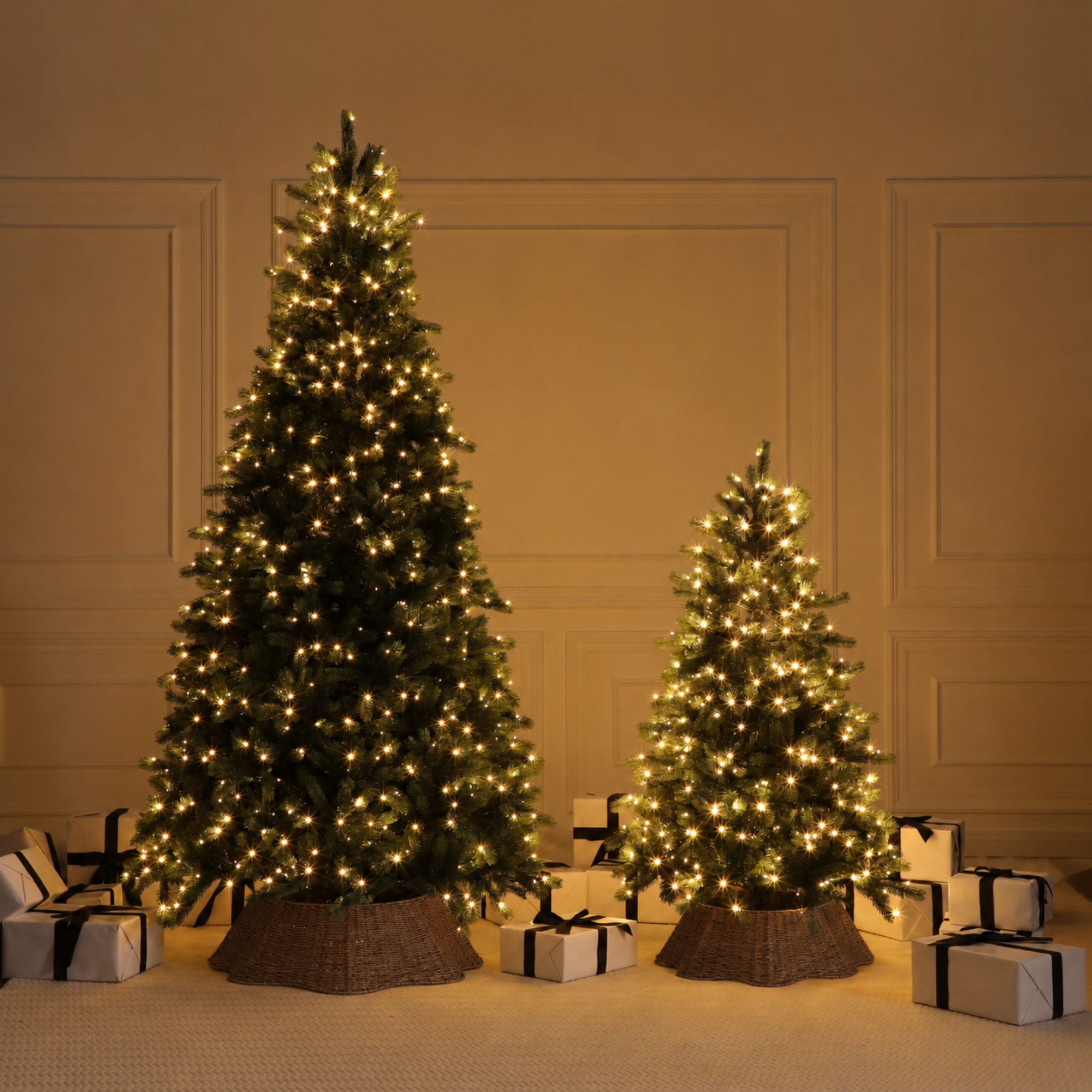 Cache-pied de sapin de Noël ondulé 65 cm, marron, corde de papier