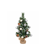 Sapin de Noël artificiel décoré vert 60 cm en PVC et PE, boules dorées et argentées, pommes de pin et base en jute