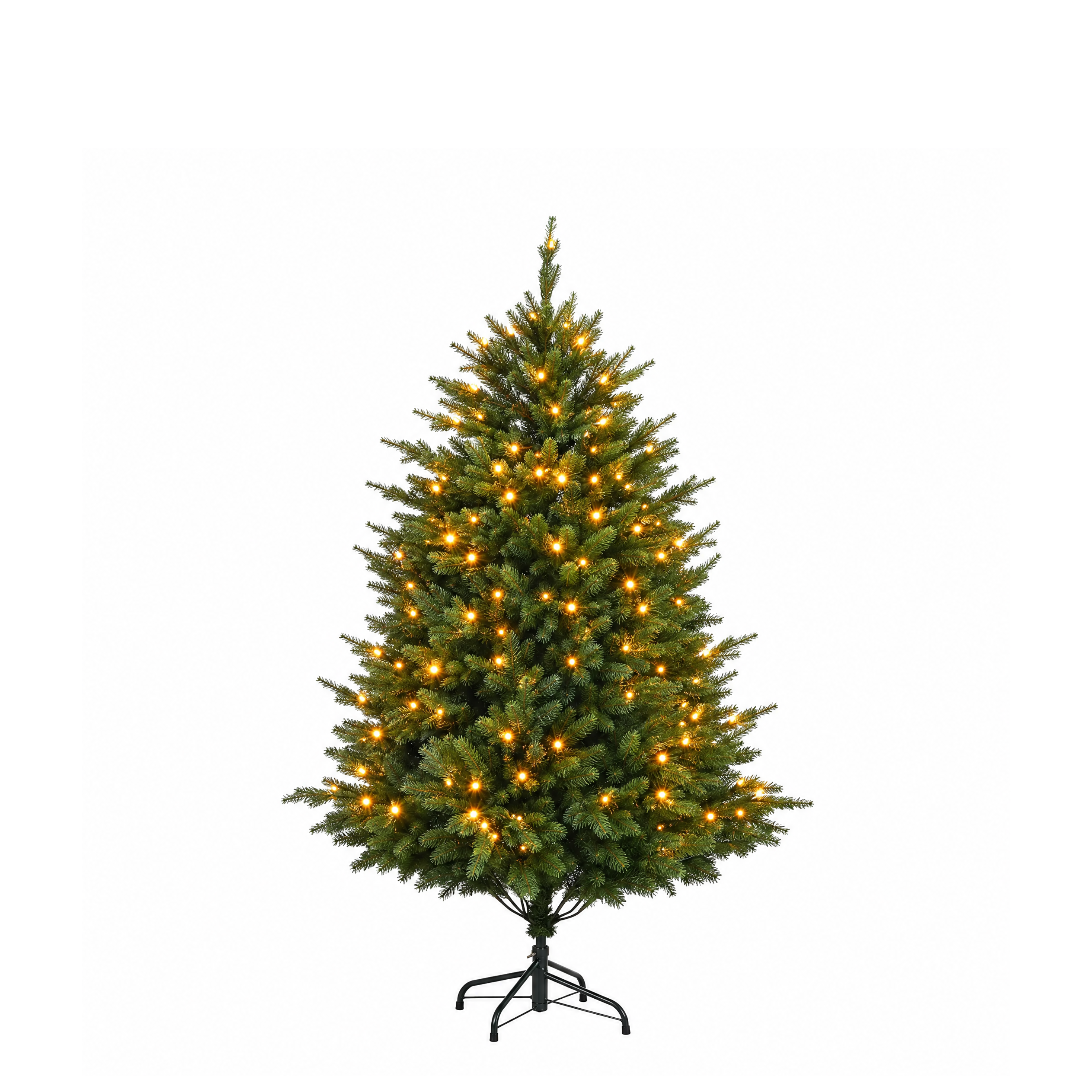 Sapin de Noël artificiel lumineux Fluffy vert 150 cm en PE avec 250 LED blanc chaud et socle métallique