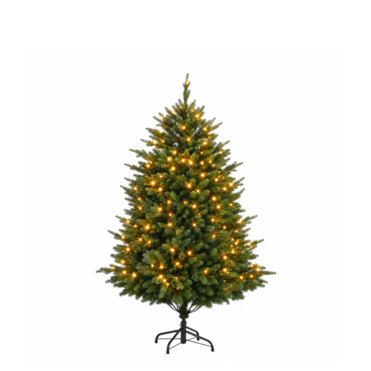 Sapin de Noël artificiel lumineux Fluffy vert 150 cm en PE avec 250 LED blanc chaud et socle métallique