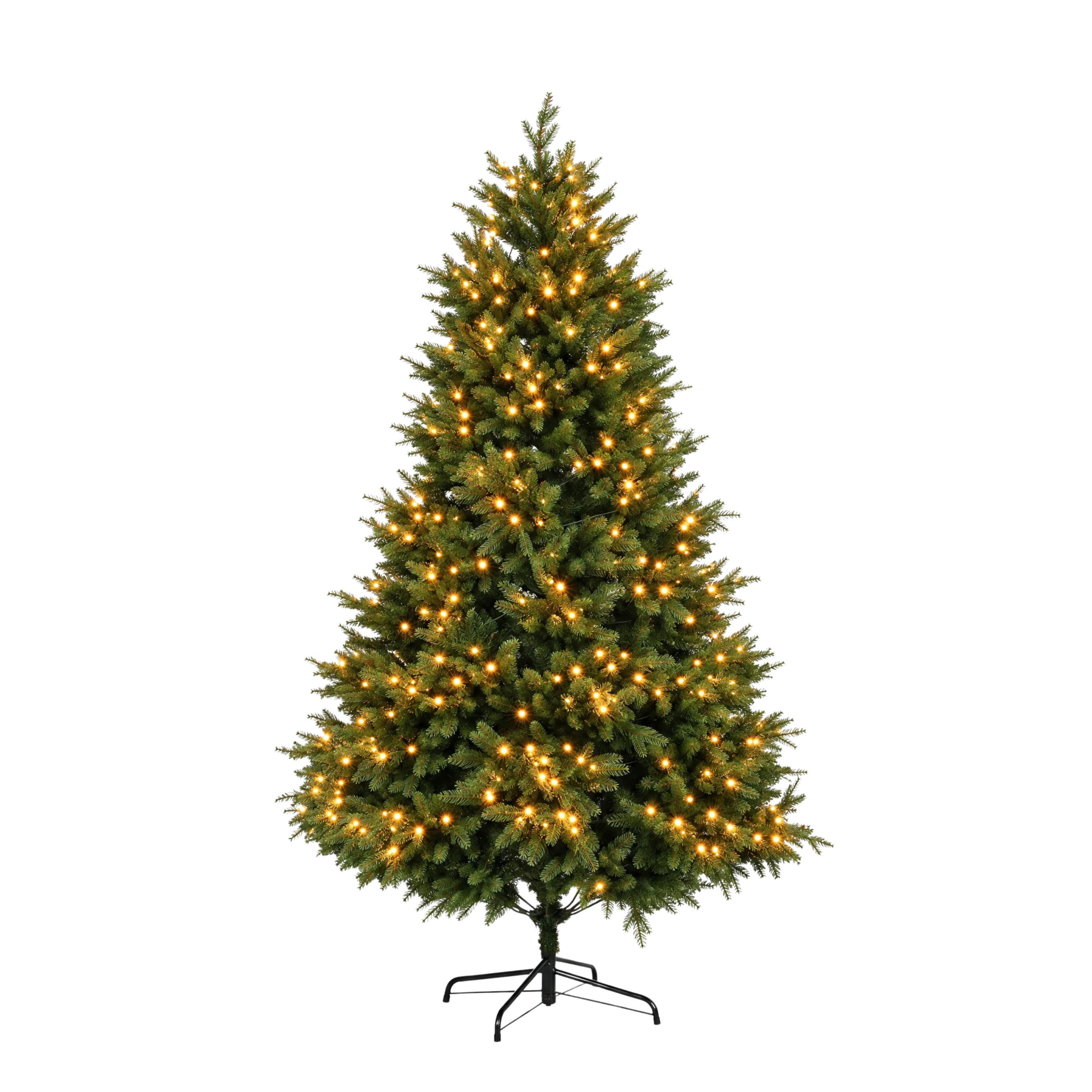 Sapin de Noël artificiel lumineux Fluffy vert 250 cm en PE avec 680 LED blanc chaud et socle métallique