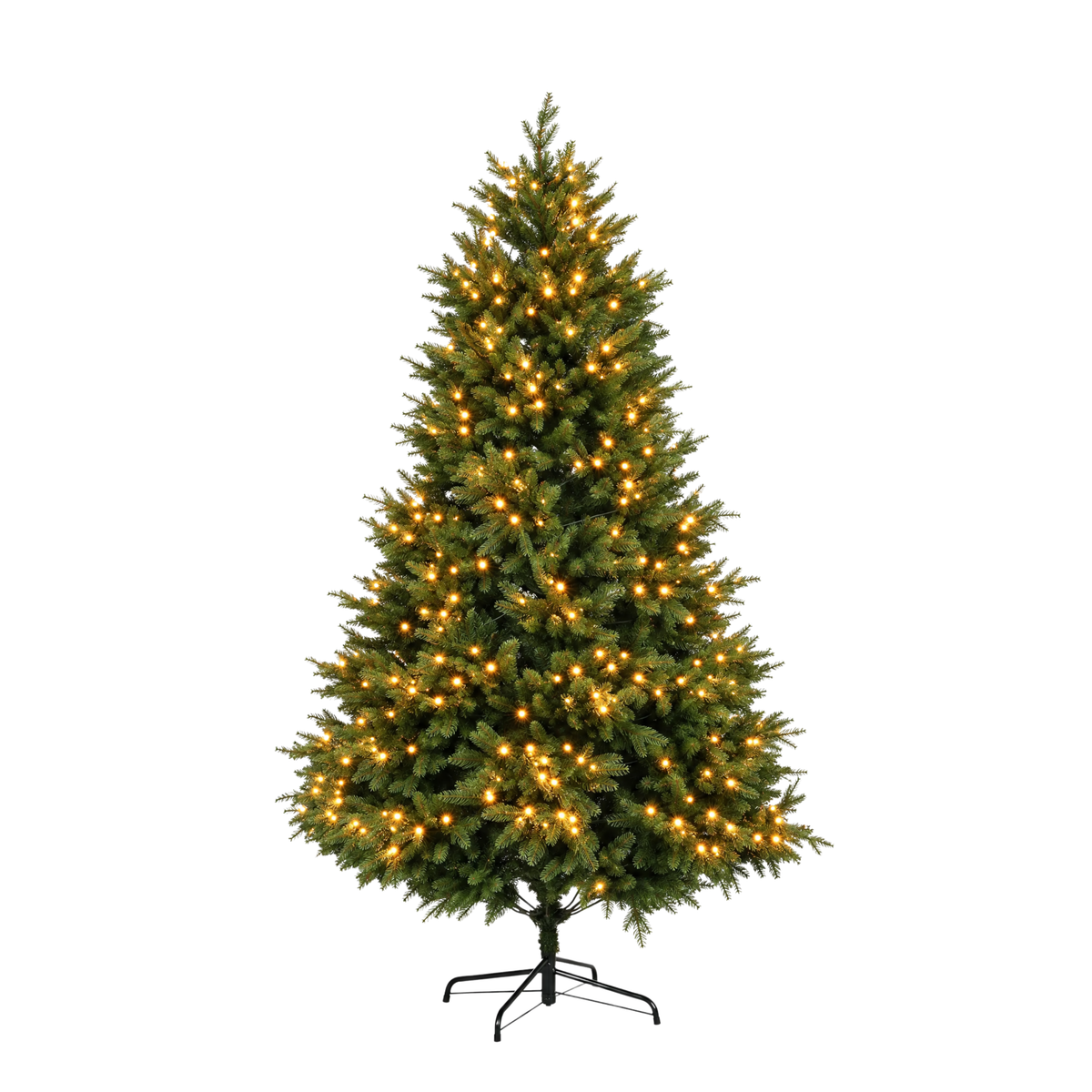 Sapin de Noël artificiel lumineux Fluffy vert 250 cm en PE avec 680 LED blanc chaud et socle métallique