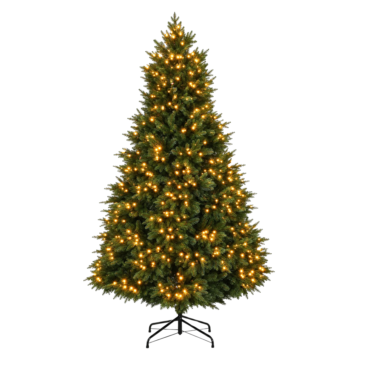 Sapin de Noël artificiel lumineux Fluffy vert 300 cm en PE avec 1040 LED blanc chaud et socle métallique