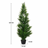 Dimensions du cyprès artificiel 120 cm : hauteur 120 cm, pot de 13 cm de hauteur et 15 cm de diamètre