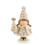Figurine de Noël Fillette Elfie 21 cm crème en polyrésine, décoration de Noël à poser, packshot fond blanc, Sia Deco