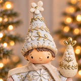 Figurine de Noël Garçon Elfie 22 cm crème en polyrésine, décoration de Noël à poser, focus produit, Sia Deco