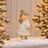 Figurine de Noël Ange avec étoile Elfie 20 cm crème en polyrésine, décoration de Noël à poser, photo d'ambiance, Sia Deco