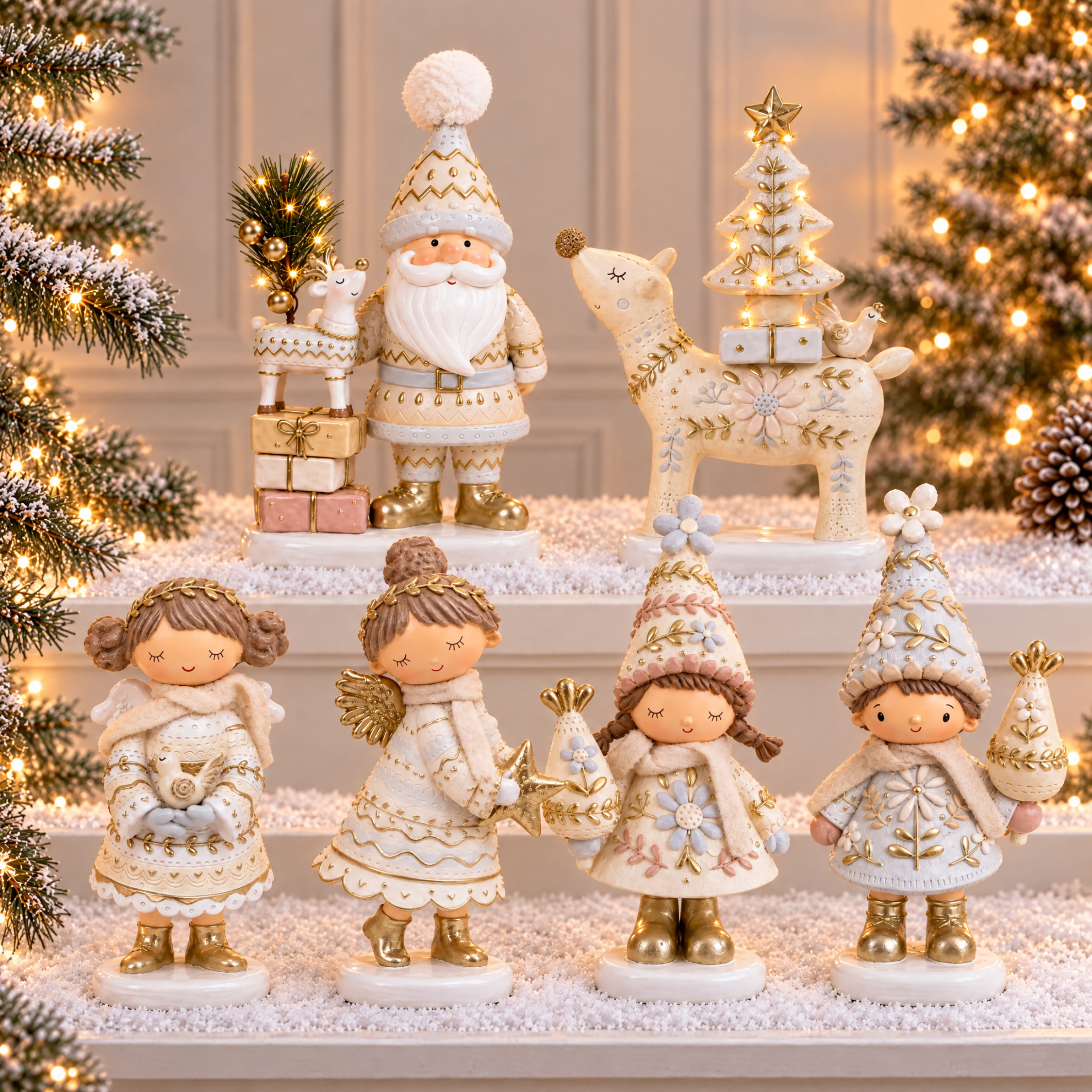 Figurine de Noël Ange avec oiseau Elfie 19 cm crème en polyrésine, décoration de Noël à poser, vue de détail, Sia Deco