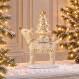 Figurine de Noël Renne Elfie LED 23 cm crème en polyrésine, décoration de Noël à poser, photo d'ambiance, Sia Deco