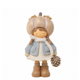 Figurine de Noël Fillette Pumpkin 19 cm crème en polyrésine, décoration de Noël à poser, packshot fond blanc, Sia Deco