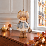 Figurine de Noël Fillette Pumpkin 19 cm crème en polyrésine, décoration de Noël à poser, photo d'ambiance, Sia Deco