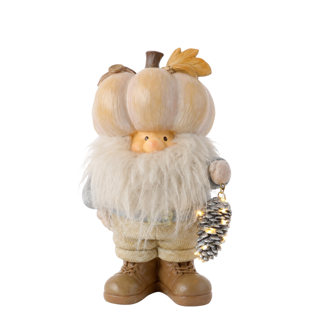 Figurine Père Noël Pumpkin LED 22 cm crème en polyrésine, décoration de Noël à poser, packshot fond blanc, Sia Deco