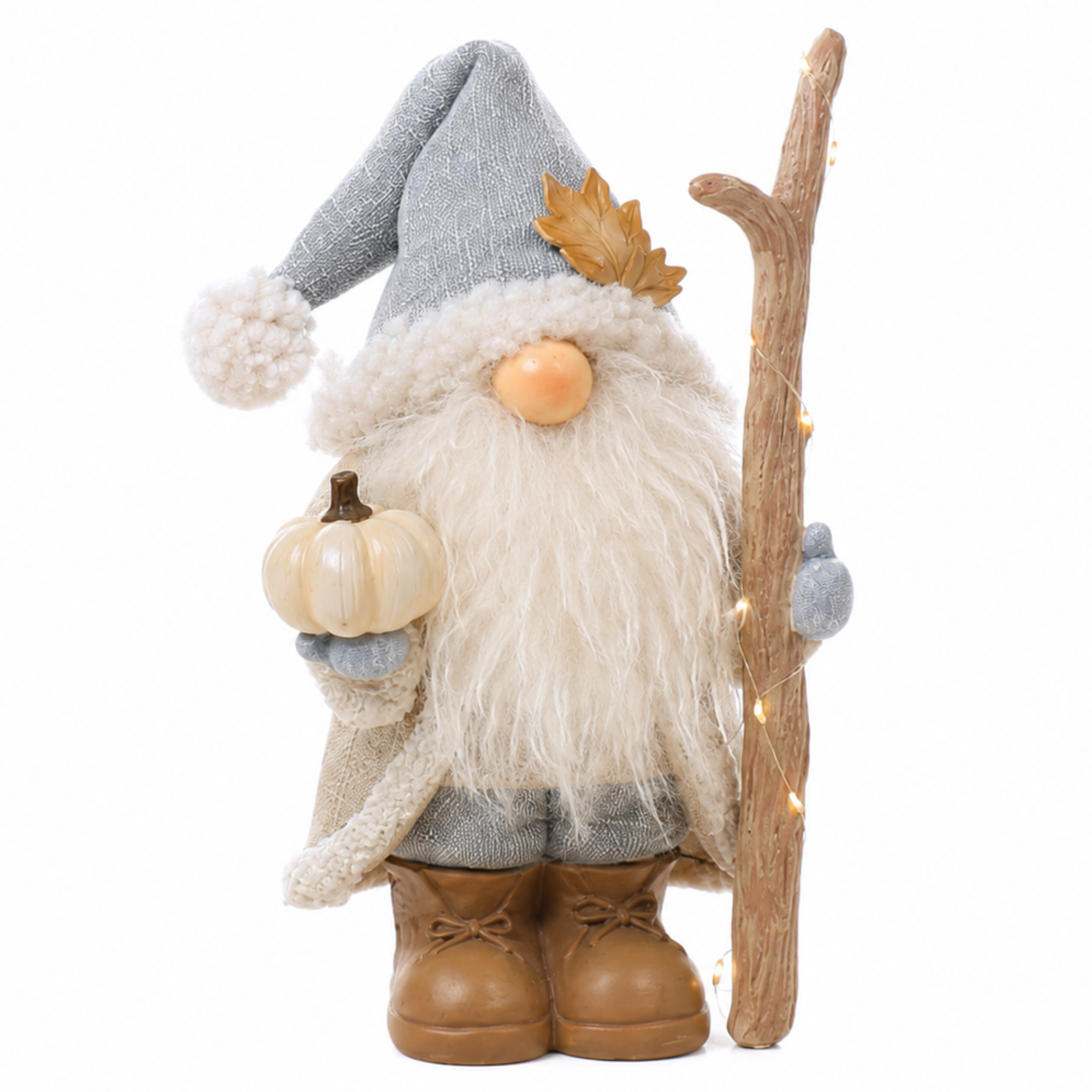 Figurine Père Noël Pumpkin LED 30 cm crème en polyrésine, décoration de Noël à poser, packshot fond blanc, Sia Deco