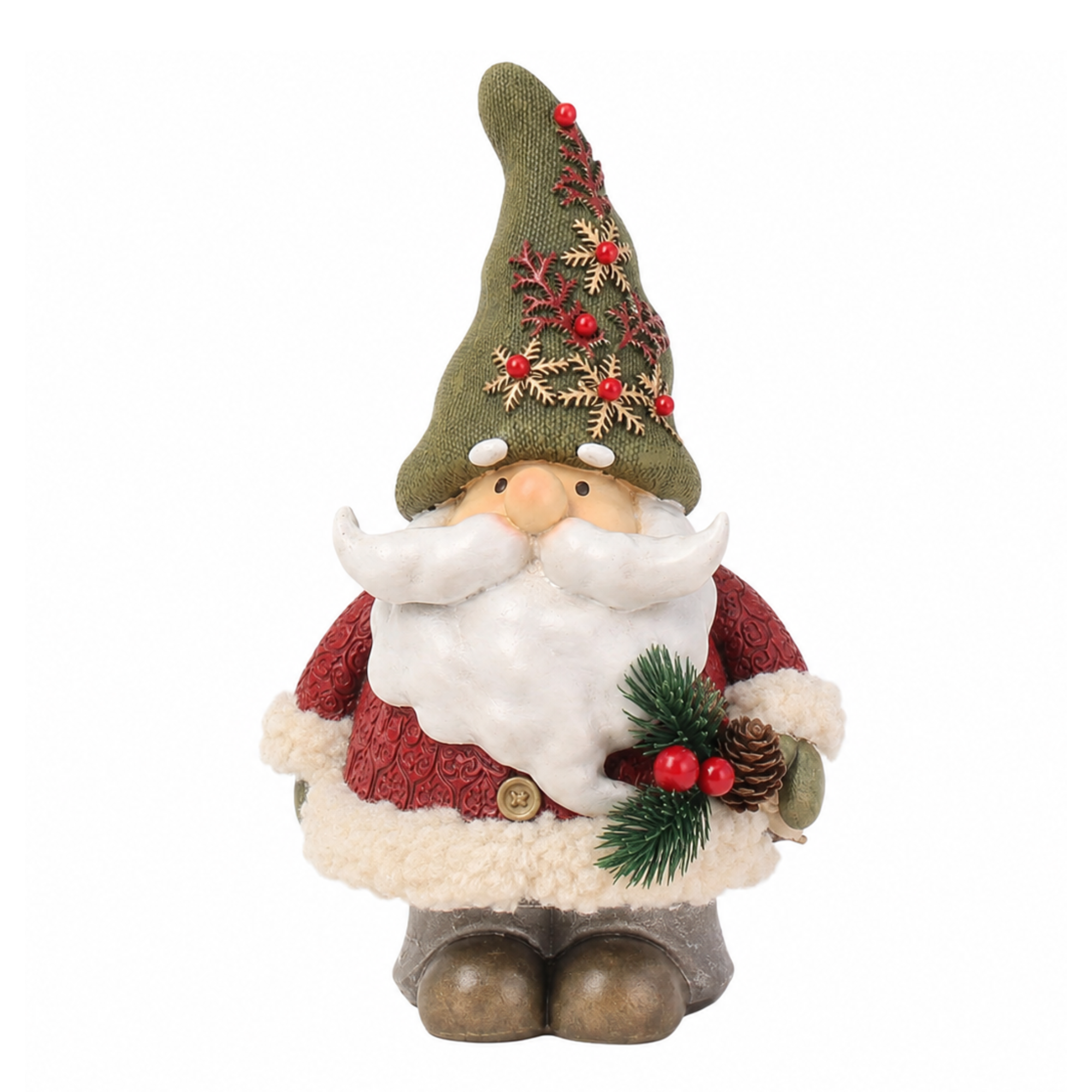 Figurine Père Noël Pin Enchanté 28 cm rouge en polyrésine, décoration de Noël à poser, packshot fond blanc, Sia Deco