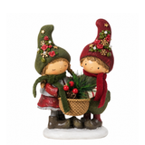 Figurine de Noël Enfants Pin Enchanté 24 cm rouge en polyrésine, décoration de Noël à poser, packshot fond blanc, Sia Deco