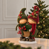 Figurine de Noël Enfants Pin Enchanté 24 cm rouge en polyrésine, décoration de Noël à poser, photo d'ambiance, Sia Deco