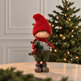 Figurine de Noël Garçon Pin Enchanté 22 cm rouge en polyrésine, décoration de Noël à poser, photo d'ambiance, Sia Deco