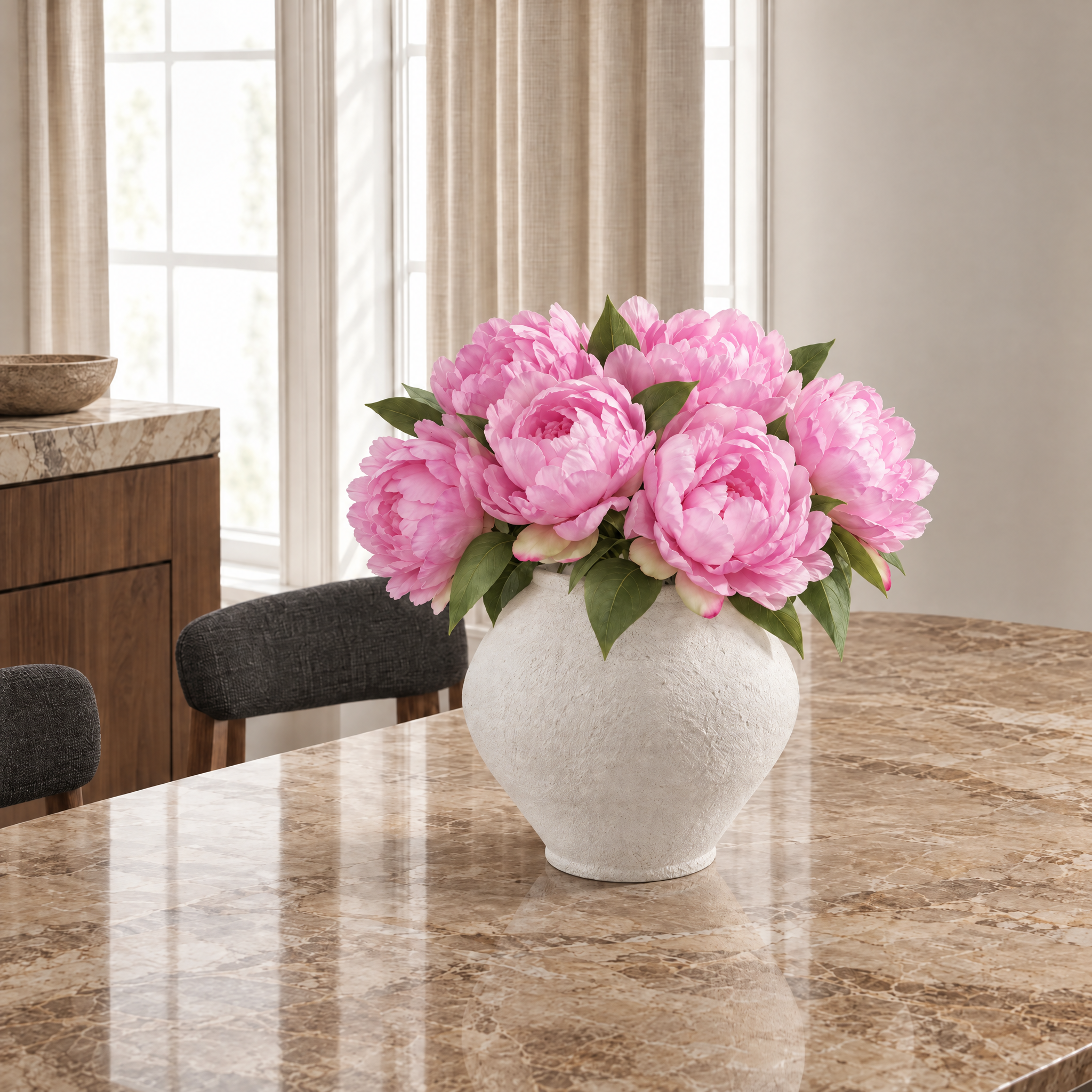 Bouquet de Pivoines 35 cm rose, bouquet de fleurs artificielles, photo d'ambiance, Sia Deco