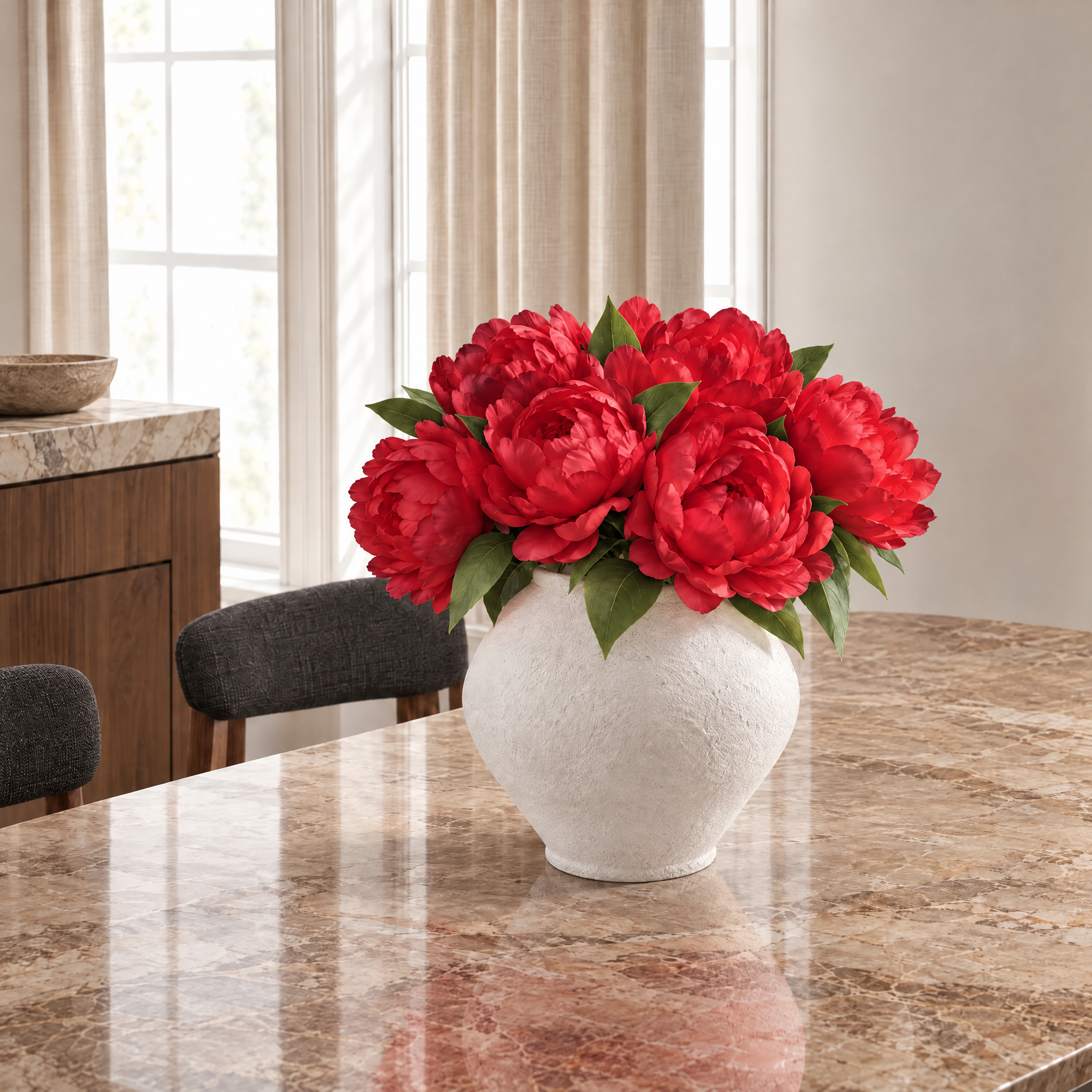 Bouquet de Pivoines 35 cm rouge, bouquet de fleurs artificielles, photo d'ambiance, Sia Deco