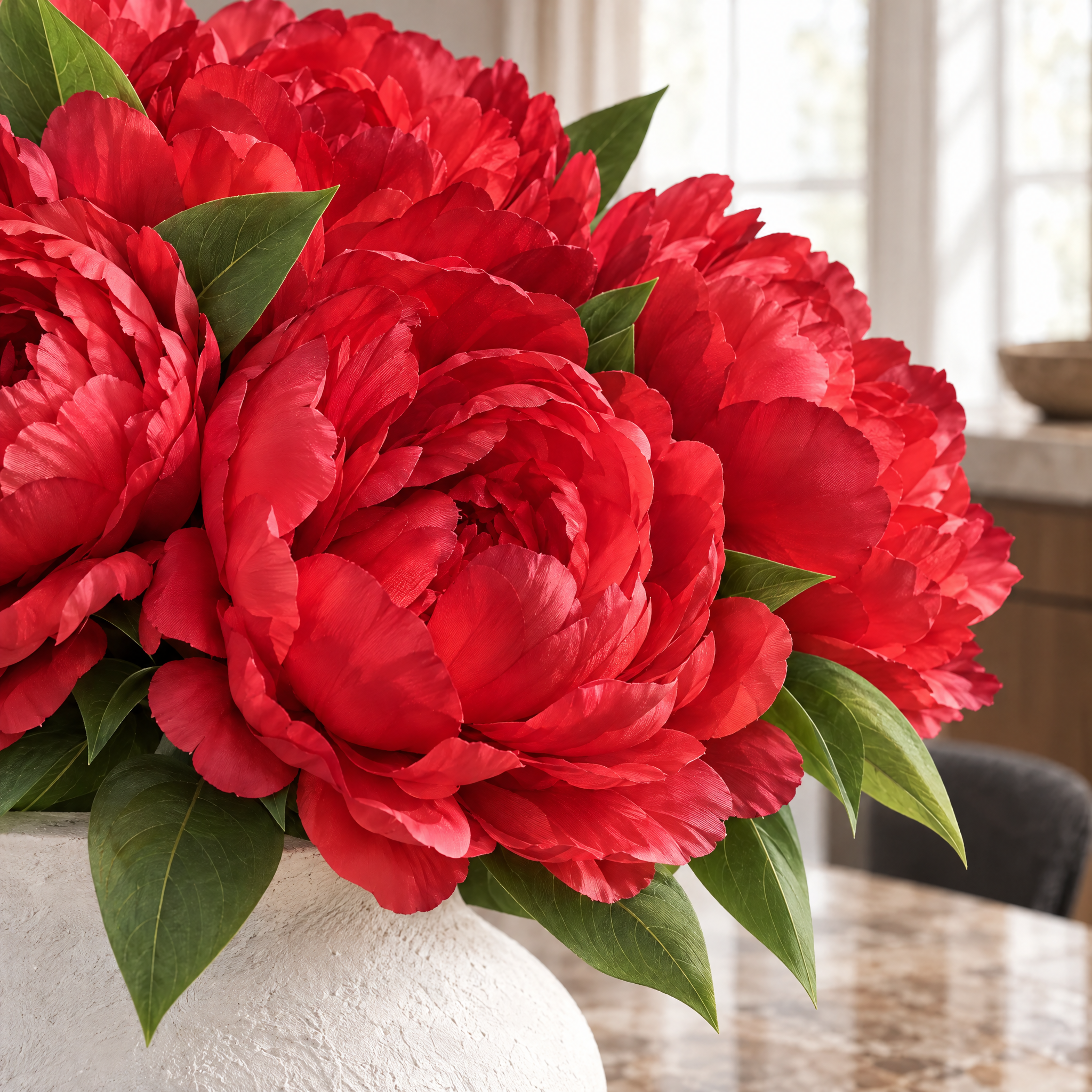 Bouquet de Pivoines 35 cm rouge, bouquet de fleurs artificielles, focus produit, Sia Deco