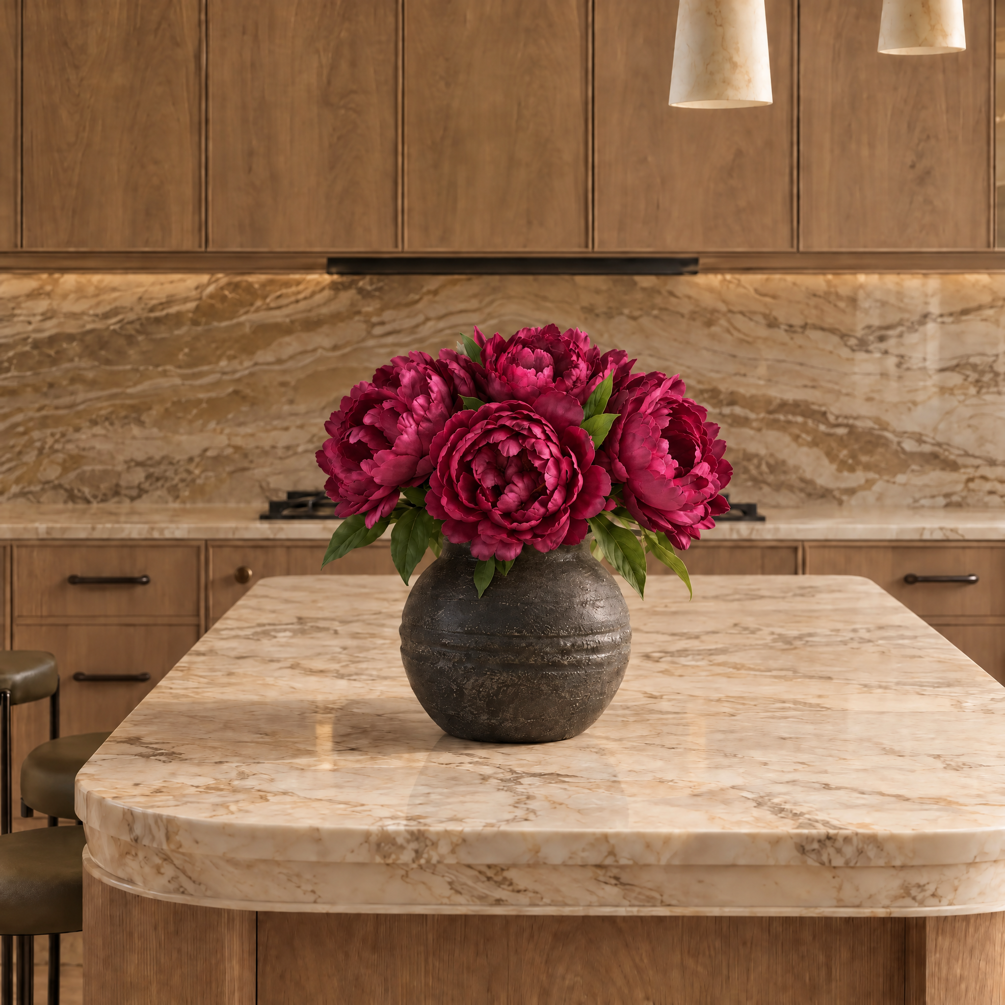 Tige de Pivoine 40 cm fuchsia, fleur artificielle, photo d'ambiance, Sia Deco
