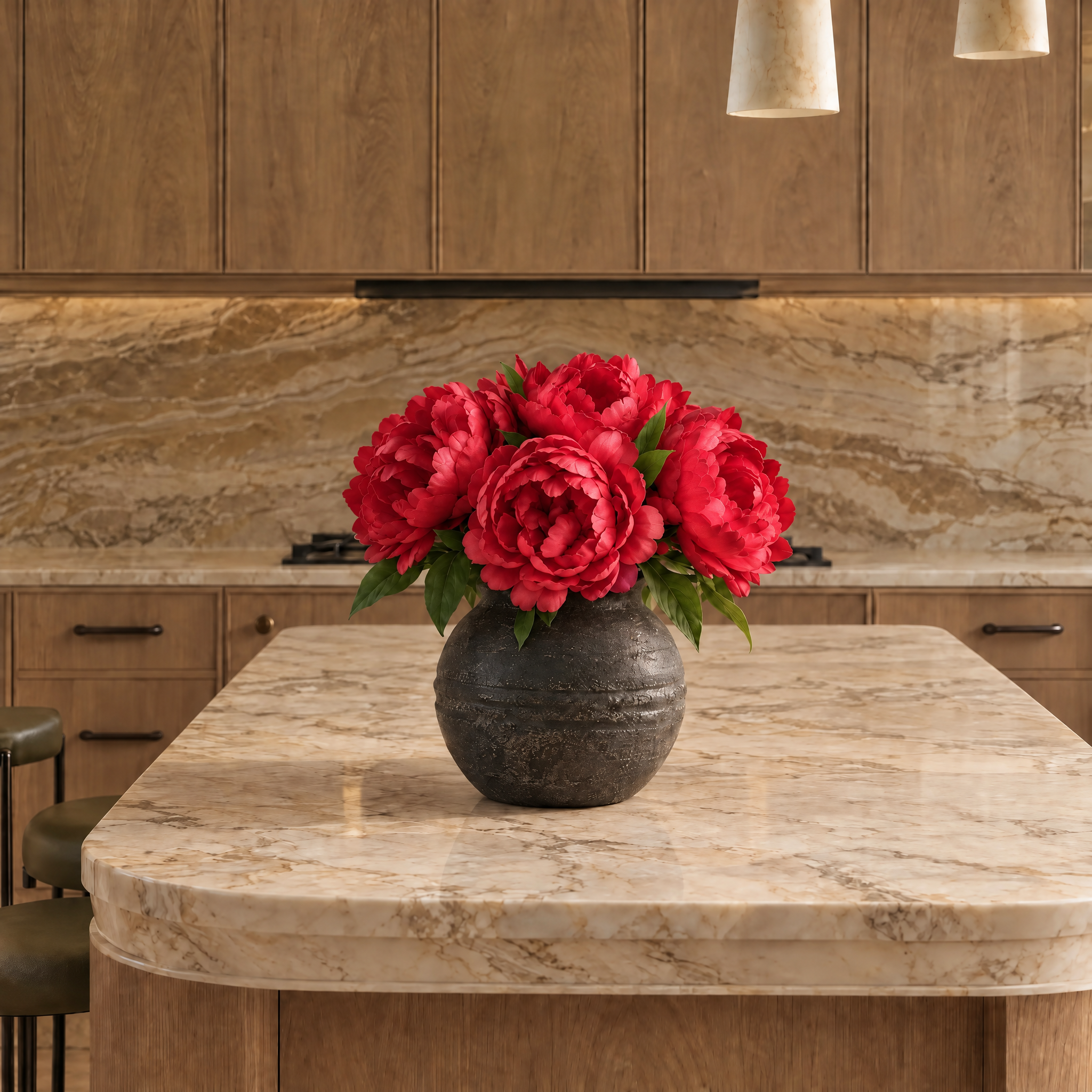 Tige de Pivoine 40 cm rouge, fleur artificielle, photo d'ambiance, Sia Deco