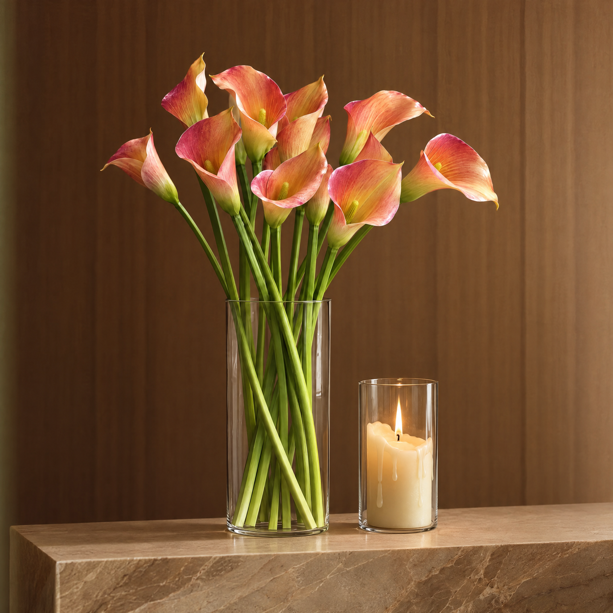 Tige d'Arum 75 cm orange, fleur artificielle, photo d'ambiance, Sia Deco