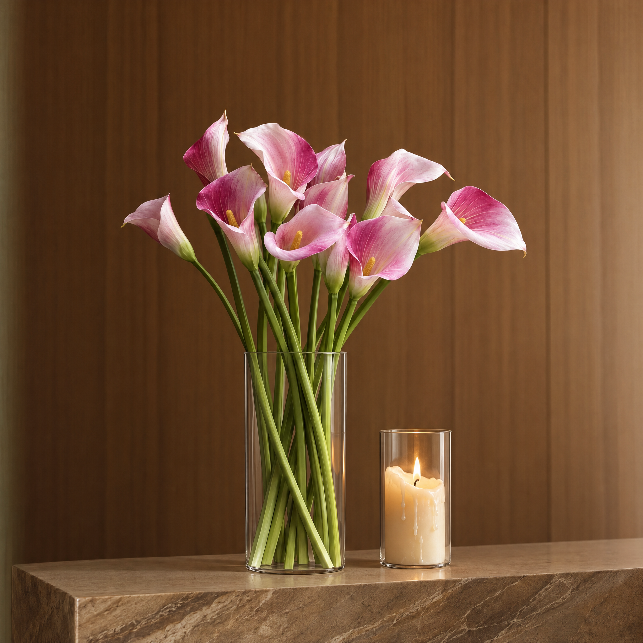 Tige d'Arum 75 cm rose, fleur artificielle, photo d'ambiance, Sia Deco